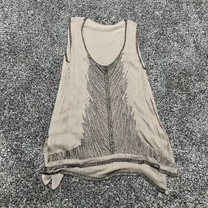 Gold Hawk Embellished Sleeveless Top  V-Neck Indie Oversized Small, Missing Tag